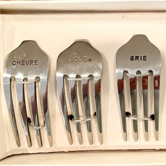 Cheese Markers - Set of 6 - Stainless Steel - Identifiers - Cut Forks - NEW - Picture 2 of 4